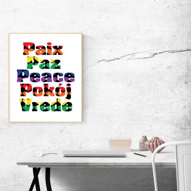 Peace in Many Languages Rainbow Hearts Poster (A poster that says peace in many languages)