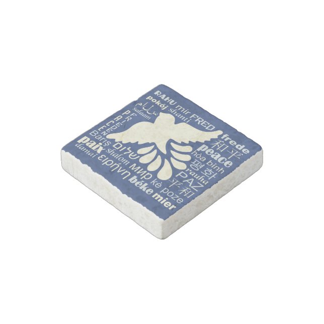 PEACE in many languages stone magnet (Angled)