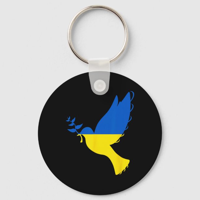 Peace In Ukraine Dove. Stand With Ukraine. Support Keychain (Front)