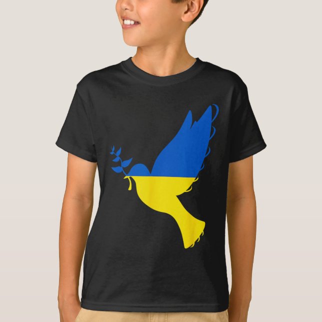 Peace In Ukraine Dove. Stand With Ukraine. Support T-Shirt (Front)