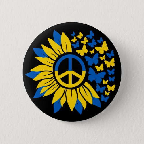 Peace In Ukraine Sunflower Butterflies Button