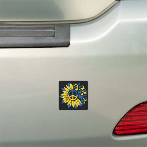 Peace In Ukraine Sunflower Butterflies Car Magnet