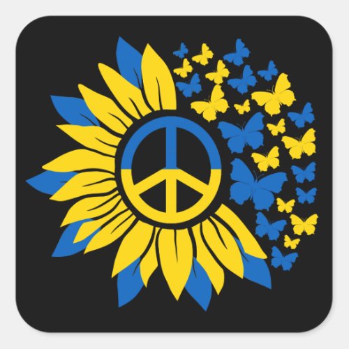 Peace In Ukraine Sunflower Butterflies Square Sticker