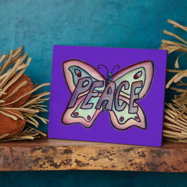 Peace Inspirational Butterfly Painting Gift Plaque (Side)