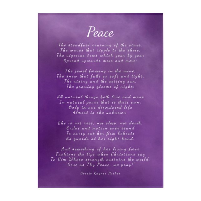 Peace, Inspirational Nature Poem Acrylic Print (Front)