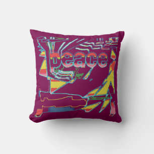 "Peace" Inspirational Red Yellow on Wine Southwest Throw Pillow