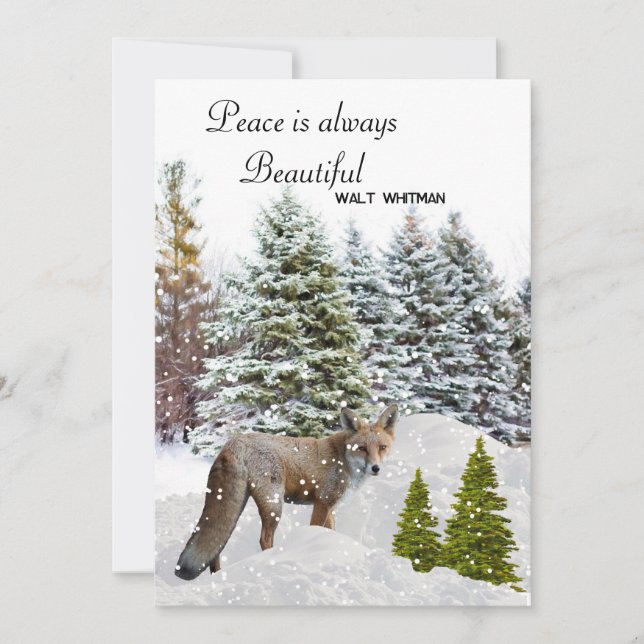 Peace is Beautiful Christmas Fox Flat Holiday Card (Front)