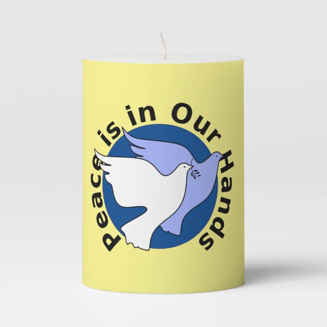 PEACE IS IN OUR HANDS PILLAR CANDLE (Front)