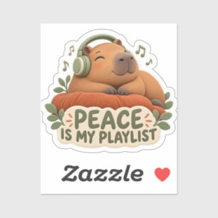 Peace Is My Playlist Clay Capybara Headphones Stic Sticker
