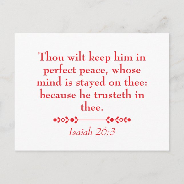  Peace Isaiah 26:3 Christian Scripture Postcard (Front)