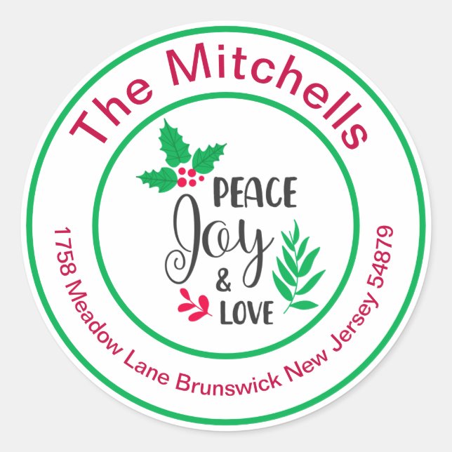 Peace Joy and Love Classic Round Sticker (Front)
