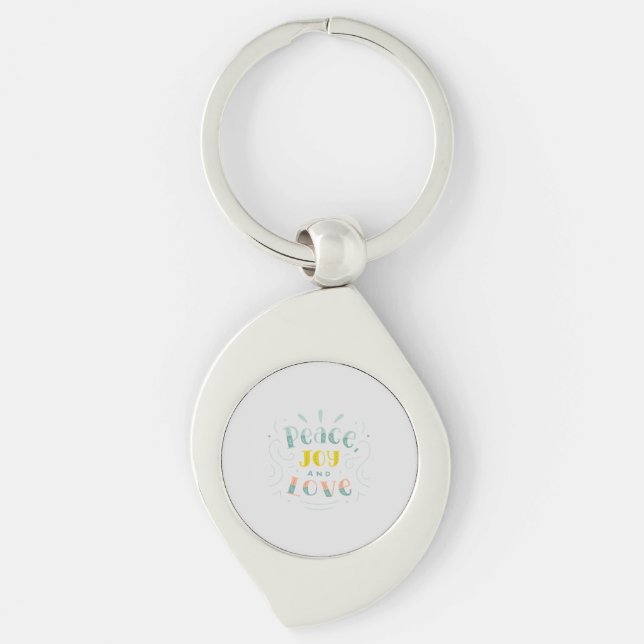 Peace Joy and Love Typography Metal Keychain (Front)