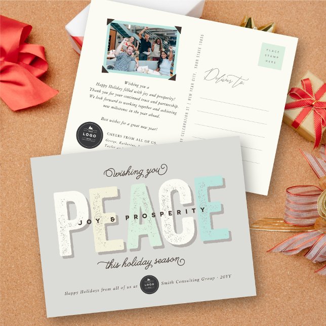 Peace, Joy And Prosperity Bold Typography Business Holiday Postcard (Creator Uploaded)