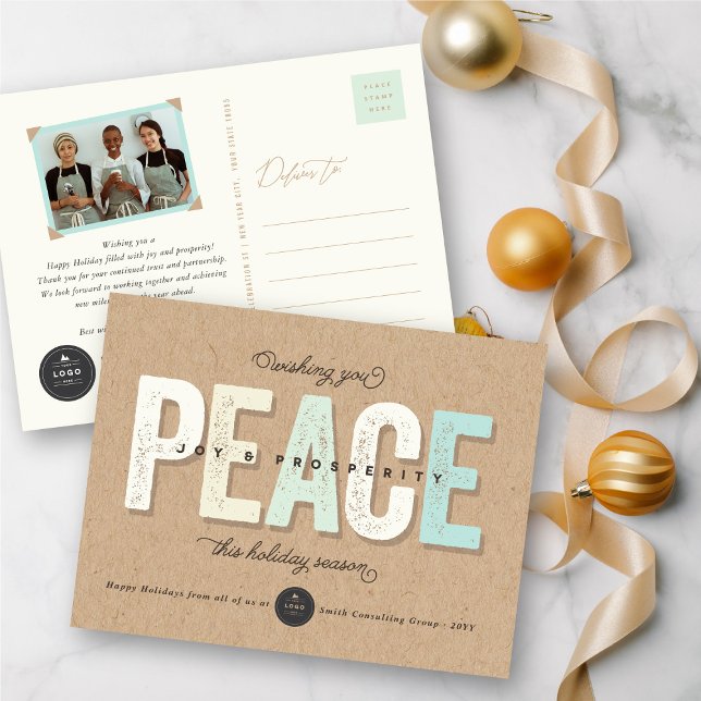 Peace, Joy And Prosperity Bold Typography Business Holiday Postcard (Creator Uploaded)