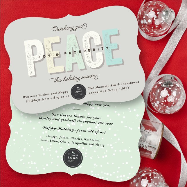Peace, Joy And Prosperity Bold Typography Business Invitation (Peace, Joy And Prosperity Bold & Grunge Typography Business Holiday Greeting Card @ fat_fa_tin)