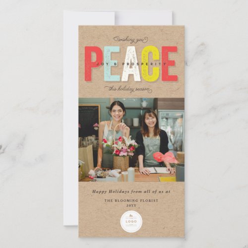 Peace Joy And Prosperity Typography Photo Business Holiday Card