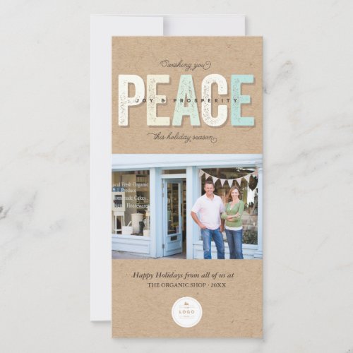 Peace Joy And Prosperity Typography Photo Business Holiday Card