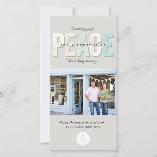 Peace Joy And Prosperity Typography Photo Business Holiday Card