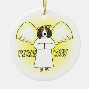 Peace Joy Angel Treeing Walker Coonhound Christmas Ceramic Ornament
