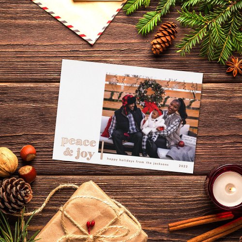 Peace  Joy Corner Modern Foil Photo Holiday Card