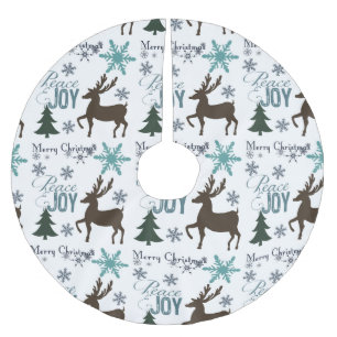 Peace Joy Deer Snowflakes Christmas Trees Brushed Polyester Tree Skirt