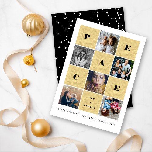 Peace Joy Family Gold Foil Blocks 5 Photo Collage Holiday Card