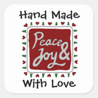 Peace & Joy Hand Lettering Handmade with Love Square Sticker