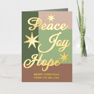 Peace Joy Hope Earthy Colors Folded Non-Photo Gold Foil Holiday Card