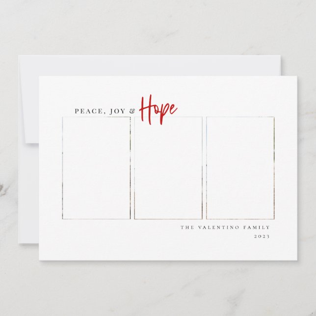 Peace Joy Hope Modern Script Minimalist Photo Holiday Card (Front)