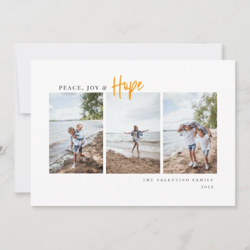 Peace Joy Hope Modern Script Minimalist Photo Holiday Card