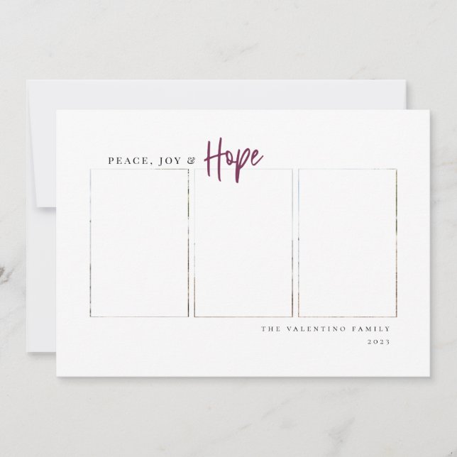 Peace Joy Hope Modern Script Minimalist Photo Holiday Card (Front)