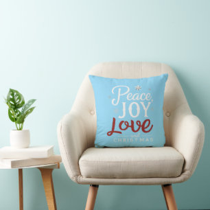 Peace Joy Love and Christmas Festive Holiday Throw Pillow