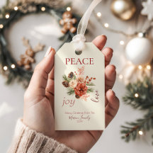 Peace Joy Love Beige Floral Christmas
