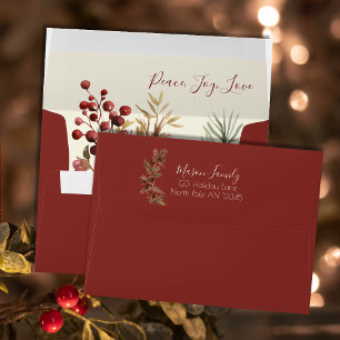 Peace Joy Love Beige Floral Christmas Photocard Envelope