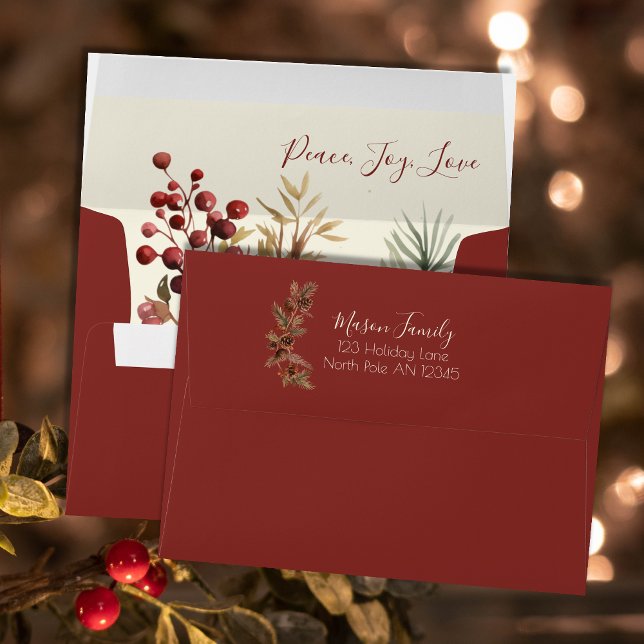 Peace Joy Love Beige Floral Christmas Photocard Envelope (Envelope)