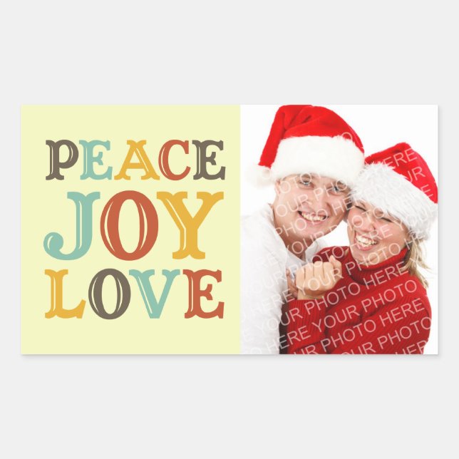 PEACE JOY LOVE block letter envelope photo label (Front)