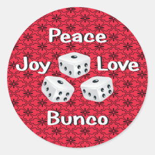 peace,joy,love,bunco classic round sticker