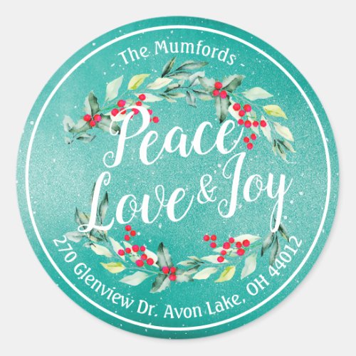 Peace Joy  Love Christmas Happy New Year Address Classic Round Sticker