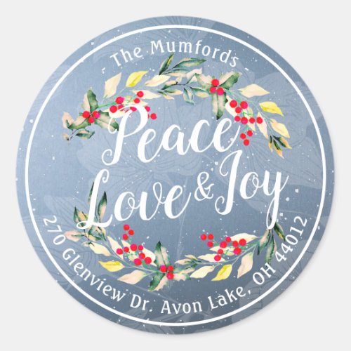 Peace Joy  Love Christmas Happy New Year Address Classic Round Sticker