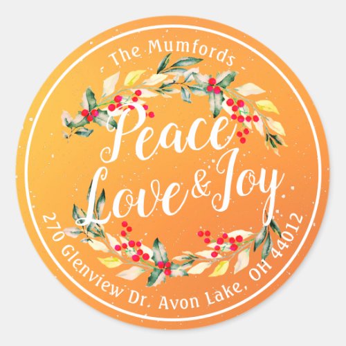 Peace Joy  Love Christmas Happy New Year Address Classic Round Sticker