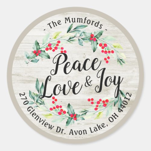 Peace Joy  Love Christmas Happy New Year Address Classic Round Sticker