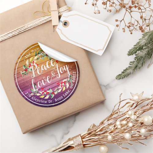 Peace Joy  Love Christmas Happy New Year Address Classic Round Sticker