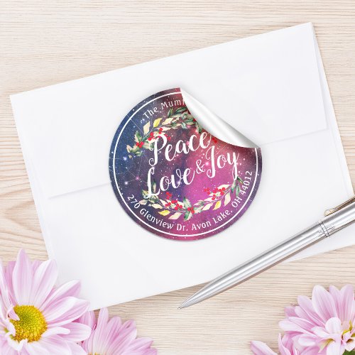 Peace Joy  Love Christmas Happy New Year Address Classic Round Sticker