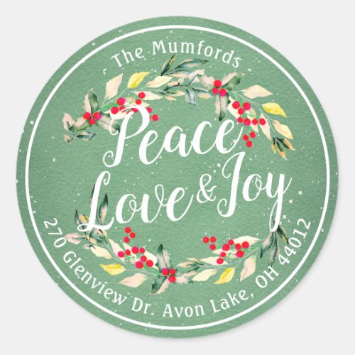 Peace Joy  Love Christmas Happy New Year Address Classic Round Sticker