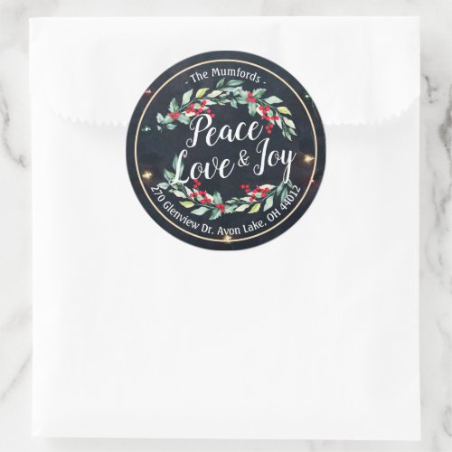 Peace Joy  Love Christmas Happy New Year Address Classic Round Sticker