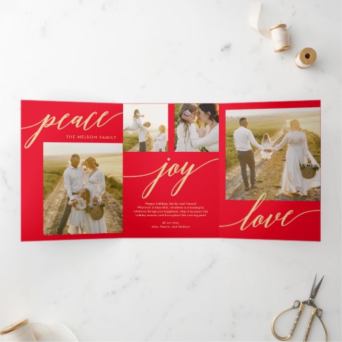 Peace Joy Love EDITABLE COLOR Trifold Holiday Card