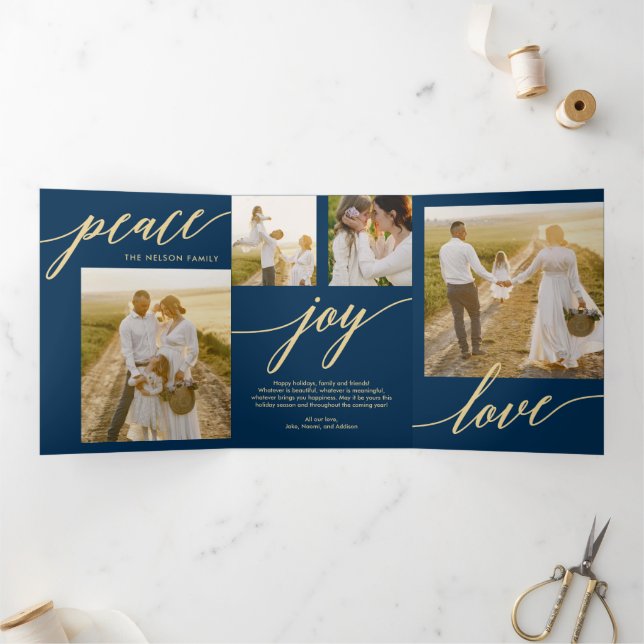 Peace Joy Love EDITABLE COLOR Trifold Holiday Card (Inside)