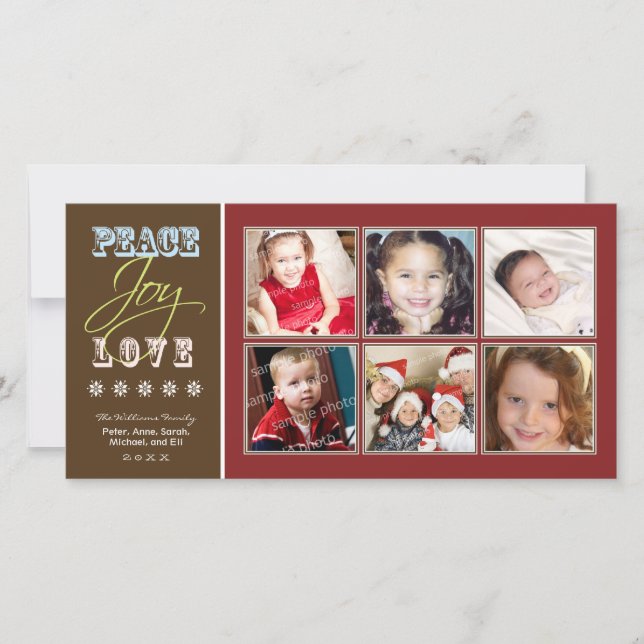 Peace-Joy-Love Family Holiday Photocard (crimson) (Front)