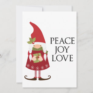 Peace Joy Love Girl Gnome Customizable Holiday Card