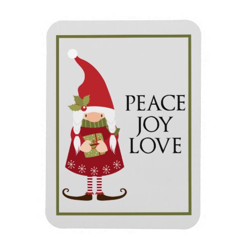 Peace Joy Love Girl Gnome Holiday Magnet